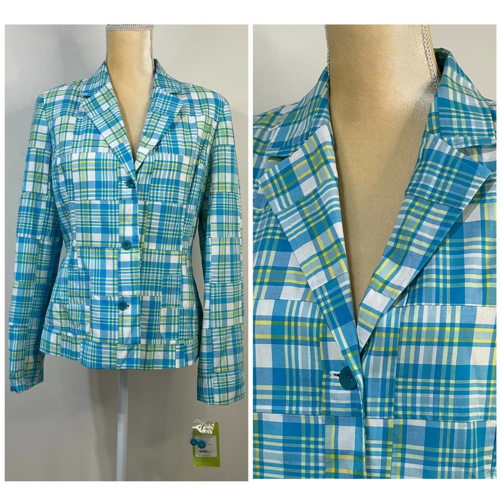 NWT Lilly Pulitzer Alison Jacket Blazer Size M Blue Green Plaid Patchwork